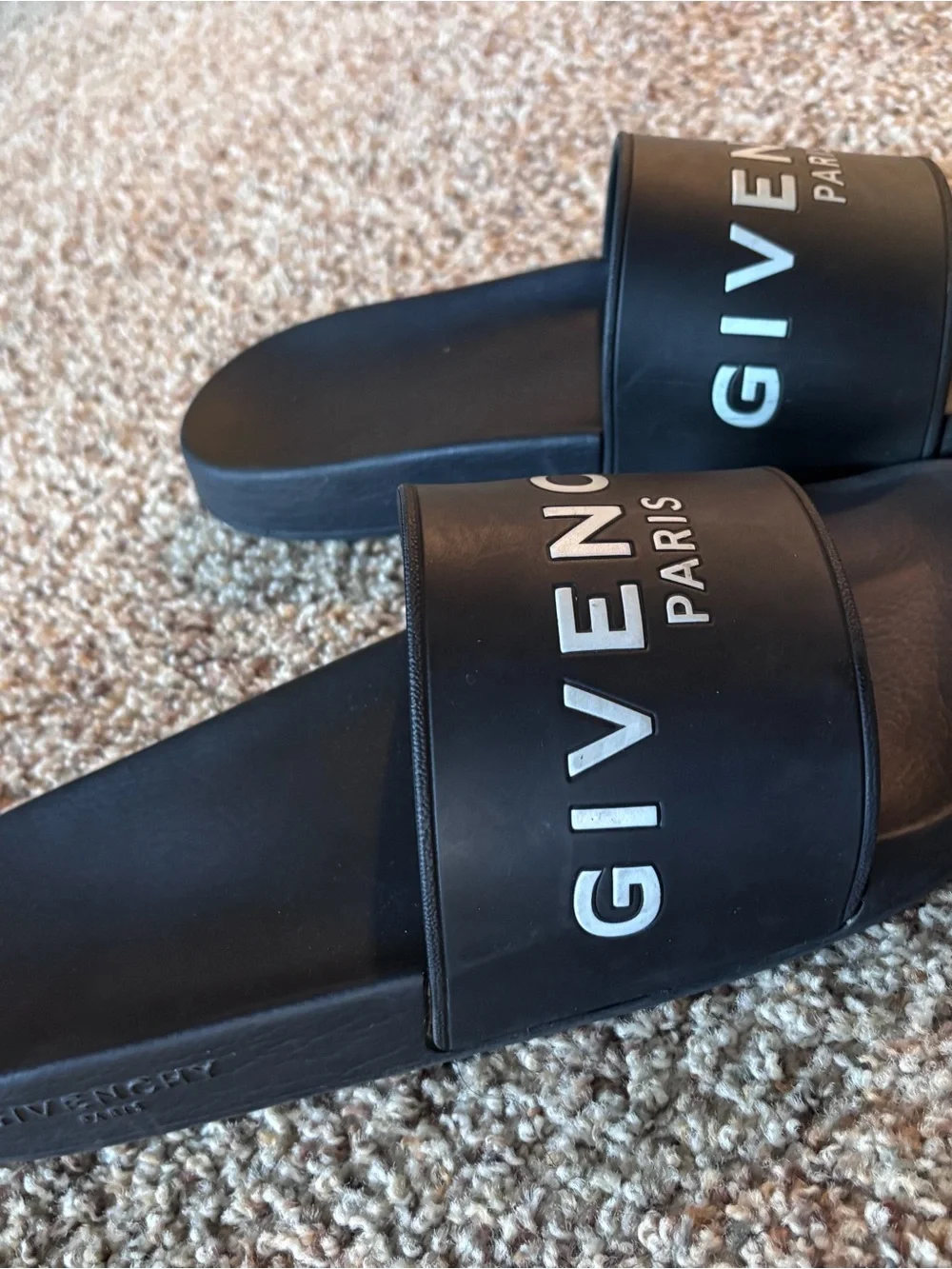 Givenchy Black Logo Slide Sandals with White Branding